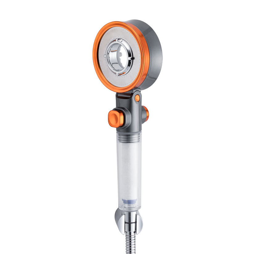 Mila Aquaflex Hand Shower- MBHC0207CR, Hand Shower With Double Sided Water Outlet, Chrome and Copper Finish, 3 Function Filter Shower: Mist Spray/Rain/High Pressure Spray